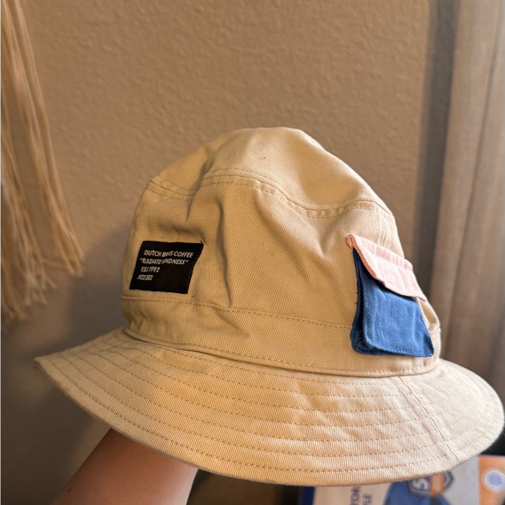 Dutch Bros Tan Bucket Hat with Patches